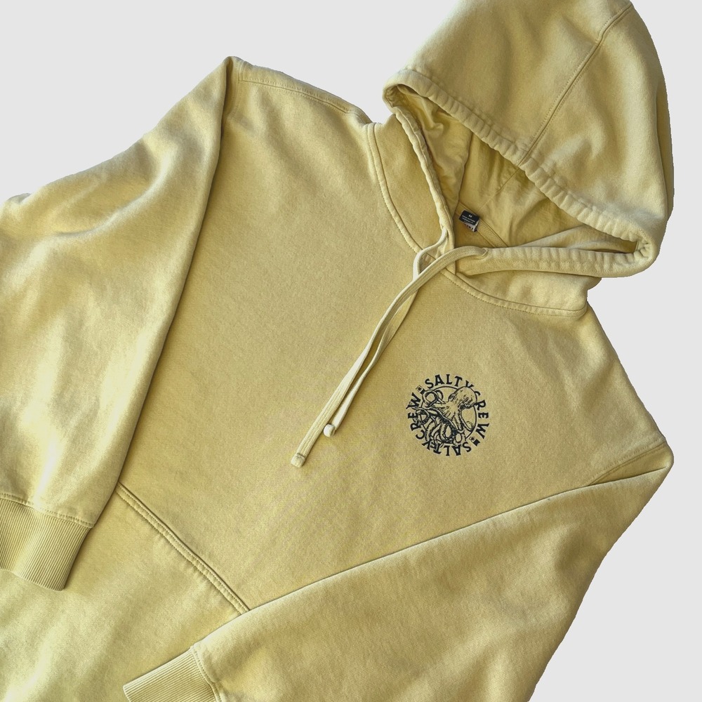 Salty Crew Hoodie Mens M Yellow Pullover Find Refuge Octopus Graphic Surf